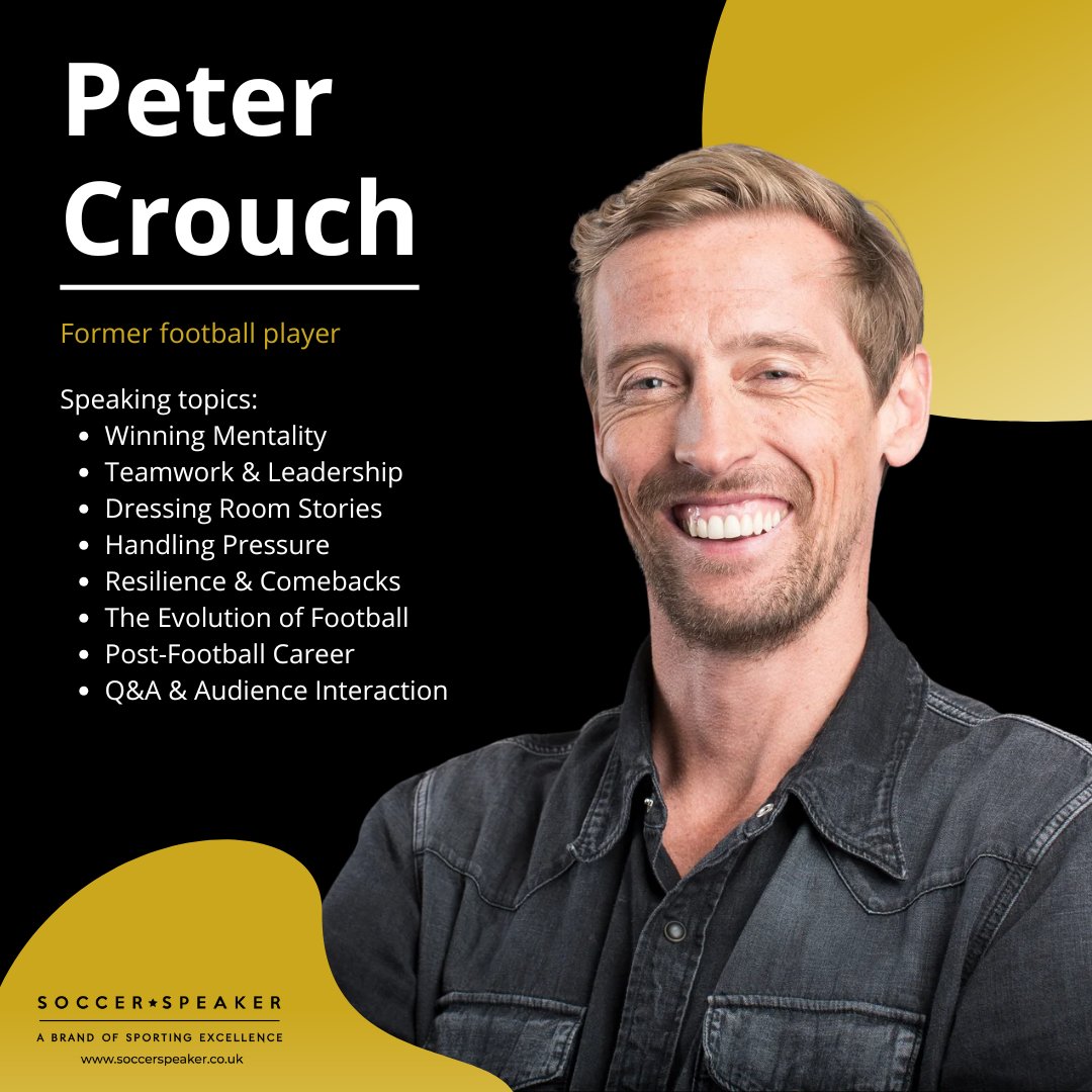 Book Peter Crouch – football legend, bestselling author, and national treasure – for your next event! ⚽🎤

With sharp wit, towering presence, and unforgettable stories from the Premier League, Peter brings energy, humour, and authenticity to every audience.

Contact us today!