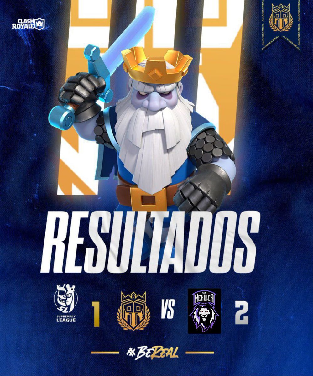 #CR | 𝗥𝗘𝗦𝗨𝗟𝗧𝗔𝗗𝗢𝗦 📊 

Dura derrota, a mejorar 🙌

🏆 • <a href="/CR_Supremacy/">Supremacy League</a> [J7] 
🆚 • <a href="/Heroica_Team/">Team Heroica</a>
❎ • 1-2

#BeReal🔱
