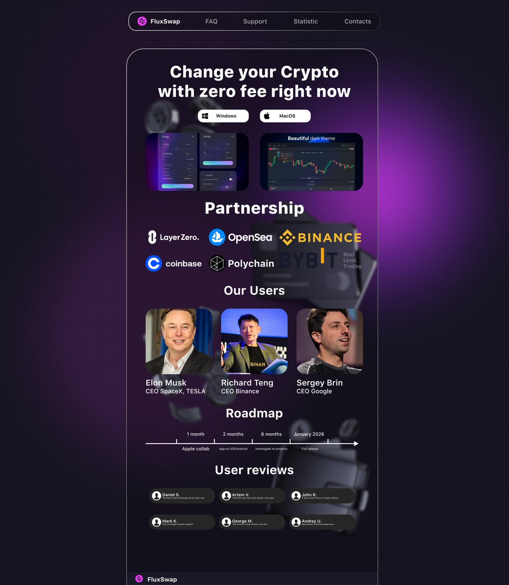 weakxoff's tweet photo. New deisgn for "FluxSwap" (prototype in Figma).
Web3 project crypto-exchange with 0 fees
If u need UX/UI design or something else - write me in pm/telegram
#design #Web3 #Crypto https://t.co/Fp0HJwW5hf