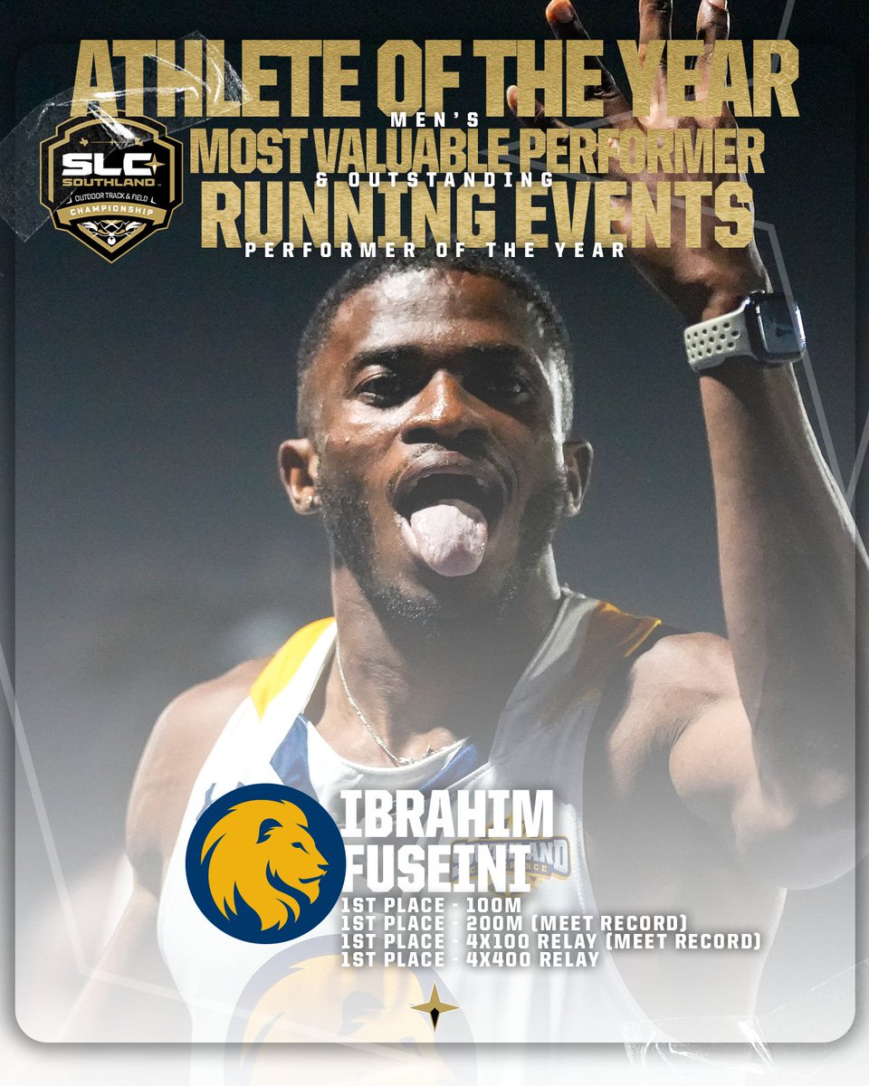 Southland Conference (@southlandsports) on Twitter photo He does it all.
THE 2025 MEN'S ATHLETE OF THE YEAR, OUTSTANDING RUNNING EVENTS PERFORMER OF THE YEAR AND MOST VALUABLE PERFORMER➡️ Ibrahim Fuseini, <a href="/Lion_Track/">East Texas A&M Track & Field & Cross Country</a> 🦁 He does it all.
THE 2025 MEN'S ATHLETE OF THE YEAR, OUTSTANDING RUNNING EVENTS PERFORMER OF THE YEAR AND MOST VALUABLE PERFORMER➡️ Ibrahim Fuseini, <a href="/Lion_Track/">East Texas A&M Track & Field & Cross Country</a> 🦁