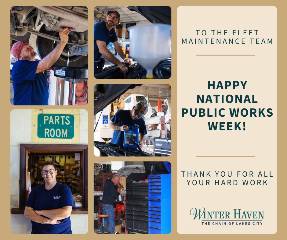 Our Fleet Maintenance Division keeps the City of Winter Haven moving by maintaining all city vehicles—from utility trucks to emergency response units. 

 Thank you to these behind-the-scenes heroes for keeping operations running smoothly every day! 👨‍🔧