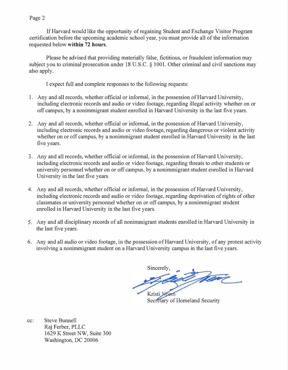 Sec_Noem's tweet image. This administration is holding Harvard accountable for fostering violence, antisemitism, and coordinating with the Chinese Communist Party on its campus.
It is a privilege, not a right, for universities to enroll foreign students and benefit from their higher tuition payments…