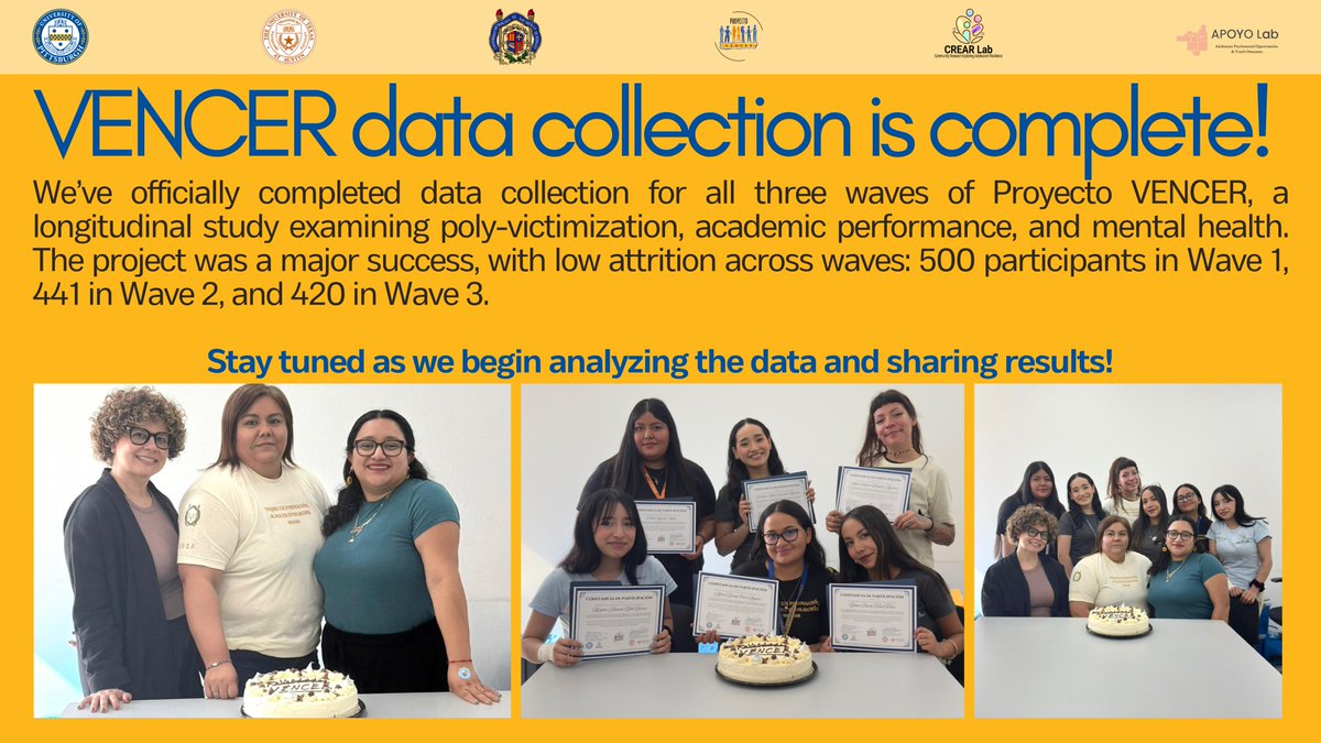 CREAR Lab (@labcrear) on Twitter photo We’ve officially completed all 3 waves of data collection for Proyecto VENCER! 🎉 A heartfelt thank you to our incredible participants, our research assistants at <a href="/PittTweet/">University of Pittsburgh</a>, <a href="/UMSNH_Oficial/">UMSNH Oficial</a>, and our collaborators at <a href="/UTAustin/">UT Austin</a>!
#PsychResearch #HigherEd #LatinxResearch We’ve officially completed all 3 waves of data collection for Proyecto VENCER! 🎉 A heartfelt thank you to our incredible participants, our research assistants at <a href="/PittTweet/">University of Pittsburgh</a>, <a href="/UMSNH_Oficial/">UMSNH Oficial</a>, and our collaborators at <a href="/UTAustin/">UT Austin</a>!
#PsychResearch #HigherEd #LatinxResearch