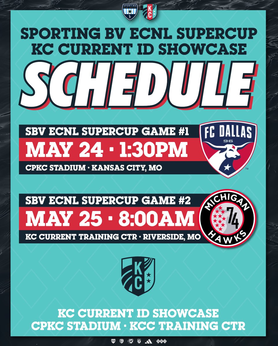 SPORTINGBV's tweet photo. 💠 Good luck to our Sporting BV ECNL Supercup team as they compete in the KC Current ID Showcase this weekend!

Join us in KCMO at CPKC Stadium on Saturday, and the KC Current Training Center on Sunday morning to watch some great matchups.

Good luck, girls! https://t.co/qBV6OUXcx9