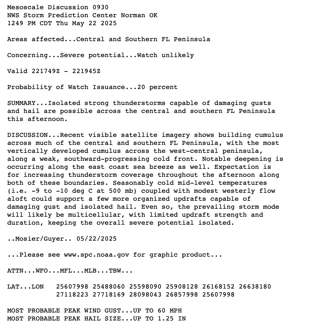 Good quick read from SPC on what may transpire over the next several hours over the eastern half of South Florida.

Multicellular "pancake batter" will percolate in a couple of hours across the area.