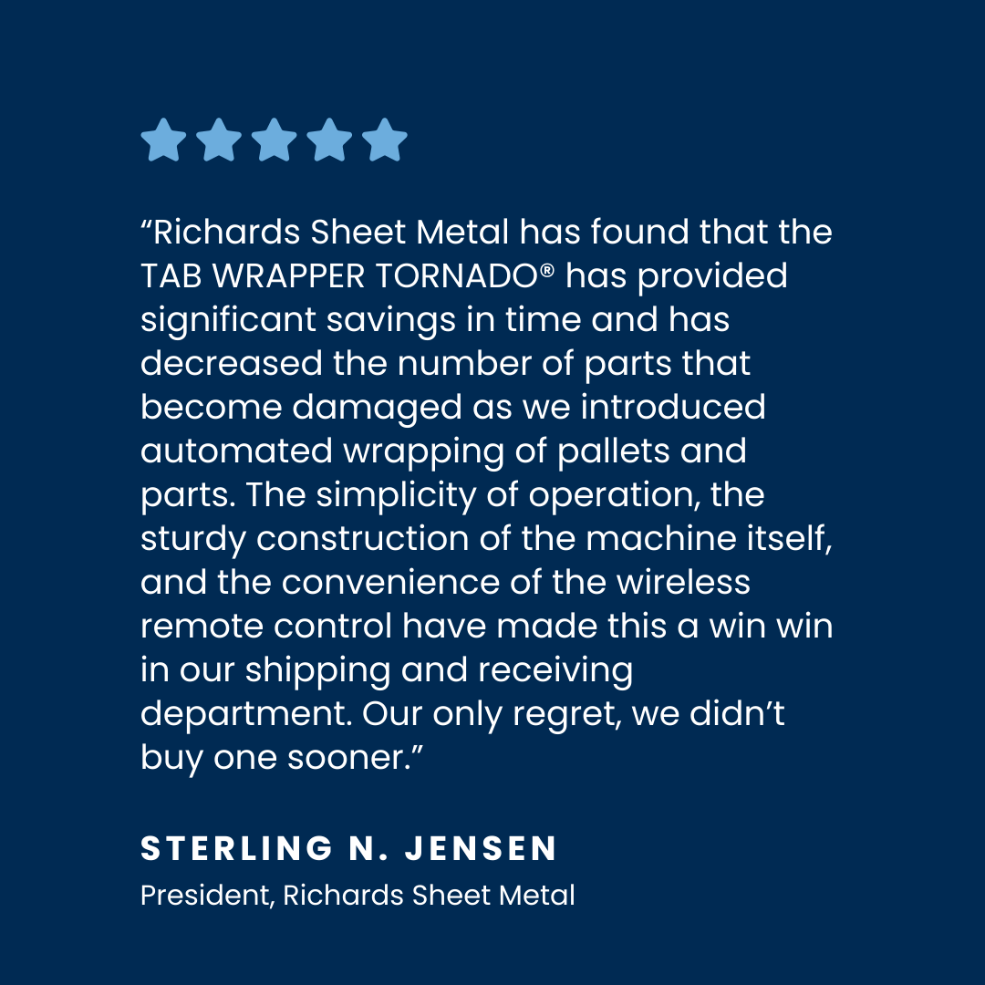 TABWRAPTORNADO's tweet photo. The TAB Wrapper Tornado is transforming shipping and receiving departments with its easy operation and sturdy construction. Don’t just take our word for it — see how it’s working wonders for companies like Richards Sheet Metal! 💥 https://t.co/YAVr2acHUb