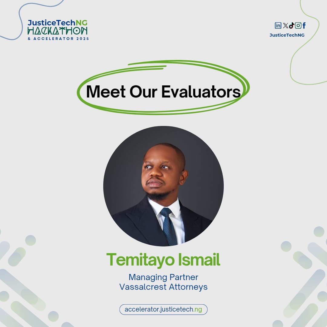 Meet <a href="/esq/">Esq</a>.eth Managing Partner at Vassalcrest Attorneys—one of our expert evaluators for #JusticeTechNG Hackathon 2025!

He'll help select the boldest justice innovations.
Hackathon: June 3–5
Prize Pool: ₦22M
Apply: accelerator.justicetech.ng
#Hackathon2025 #AccessToJustice