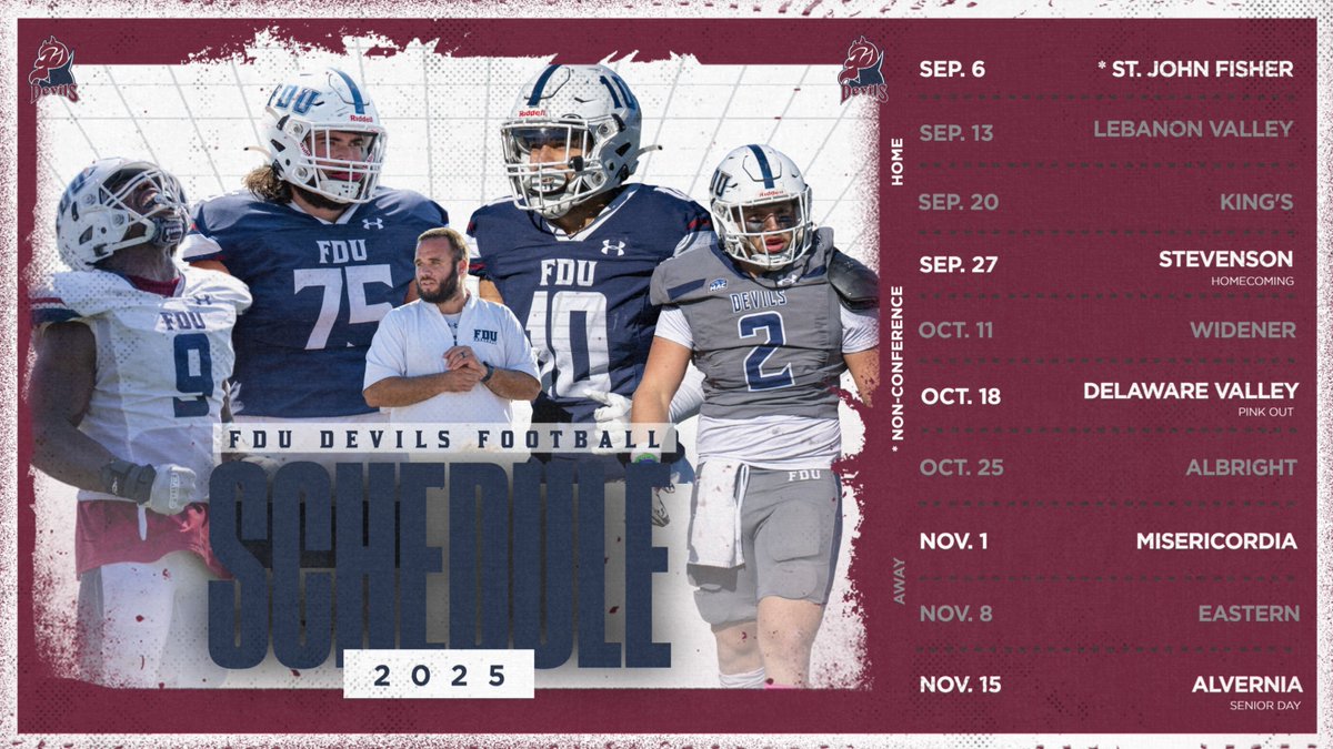 FDU Devils Athletics (@fdudevils) on Twitter photo SCHEDULE RELEASE | <a href="/FDUFootball/">FDU Football</a> Gears Up for 2025 Season with Release of Schedule.
Full Release:
#HornsUp #HeatsRising SCHEDULE RELEASE | <a href="/FDUFootball/">FDU Football</a> Gears Up for 2025 Season with Release of Schedule.
Full Release:
#HornsUp #HeatsRising