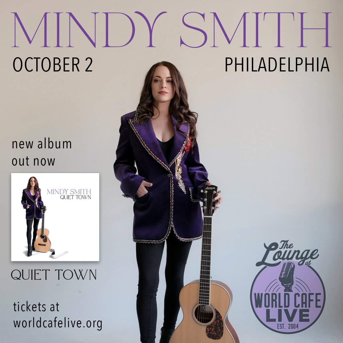 *On Sale Now* Mindy Smith fills The Lounge with her signature fusion of folk, jazz, pop, Americana, and blues on October 2nd, performing hits from her new album 'Quiet Town' and other fan faves 🌟 Get tickets: tinyurl.com/4xpp2rn8