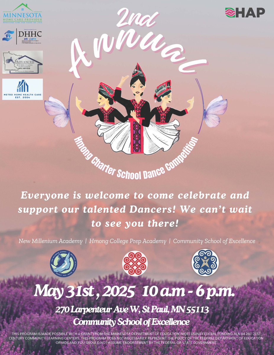 💃 Exciting News! 💃 The 2nd Annual Hmong Charter School Dance Competition is on Saturday, May 31, 2025, at 9 AM! Proudly sponsored by HAP. Join us for a day of celebration, culture, and talent. Check the flyer for details. #HmongDanceCompetition #HAP