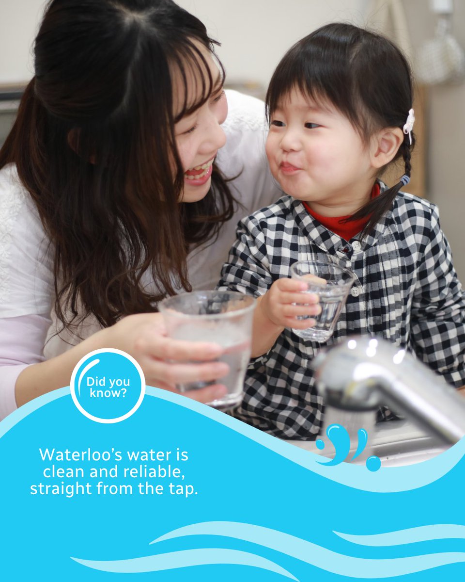 In the latest provincial inspection, Waterloo's tap water scored 100% for water quality
This means the city's drinking water is clean and reliable, straight from the tap  🙌 
 
Find local bottle refill stations here: bluew.org