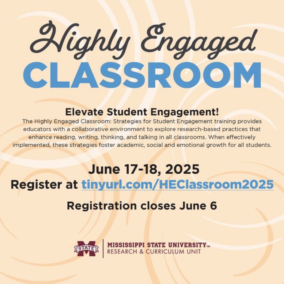 📢 Elevate Student Engagement!
🎓 Earn Professional Credits! Earn up to 1.4 CEU credits, 10 SEMI credits, and/or 1 OSL credit upon MDE approval.
📝 Registration Closes: June 6, 2025
tinyurl.com/HEClassroom2025 
<a href="/MissDeptEd/">MS Dept of Education</a> 
@mssupts  @ms_educators <a href="/MSBAonline/">Mississippi School Boards Association</a>  <a href="/mape_ms/">MS Association of Partners in Education</a>