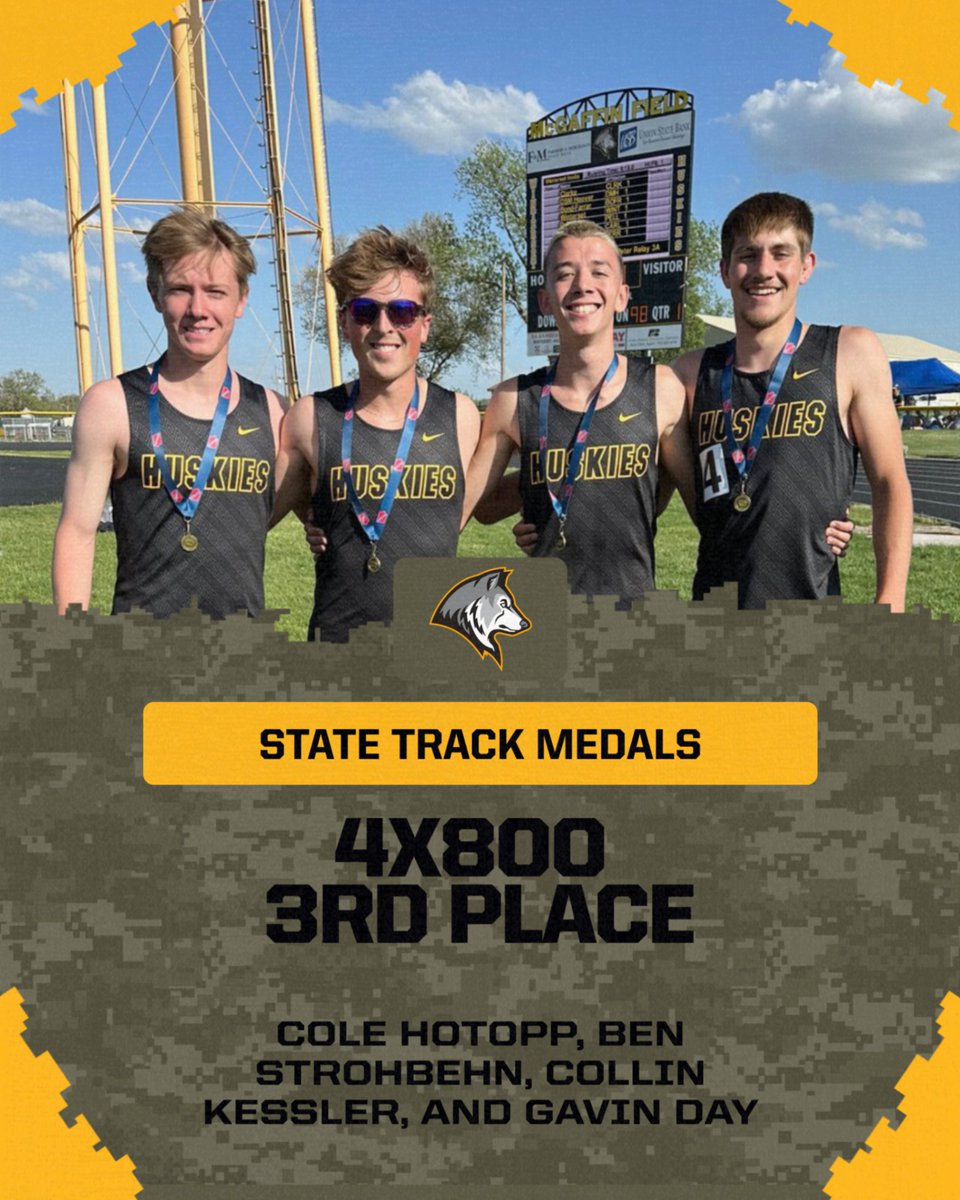 The team of Cole Hotopp, Ben Strohbehn, Collin Kessler, and Gavin Day shattered their own school record by 9 seconds! They are the first Winterset team ever to finish the 4x8 in under 8 minutes!! Congratulations fellas!! #WintersetHuskyPride