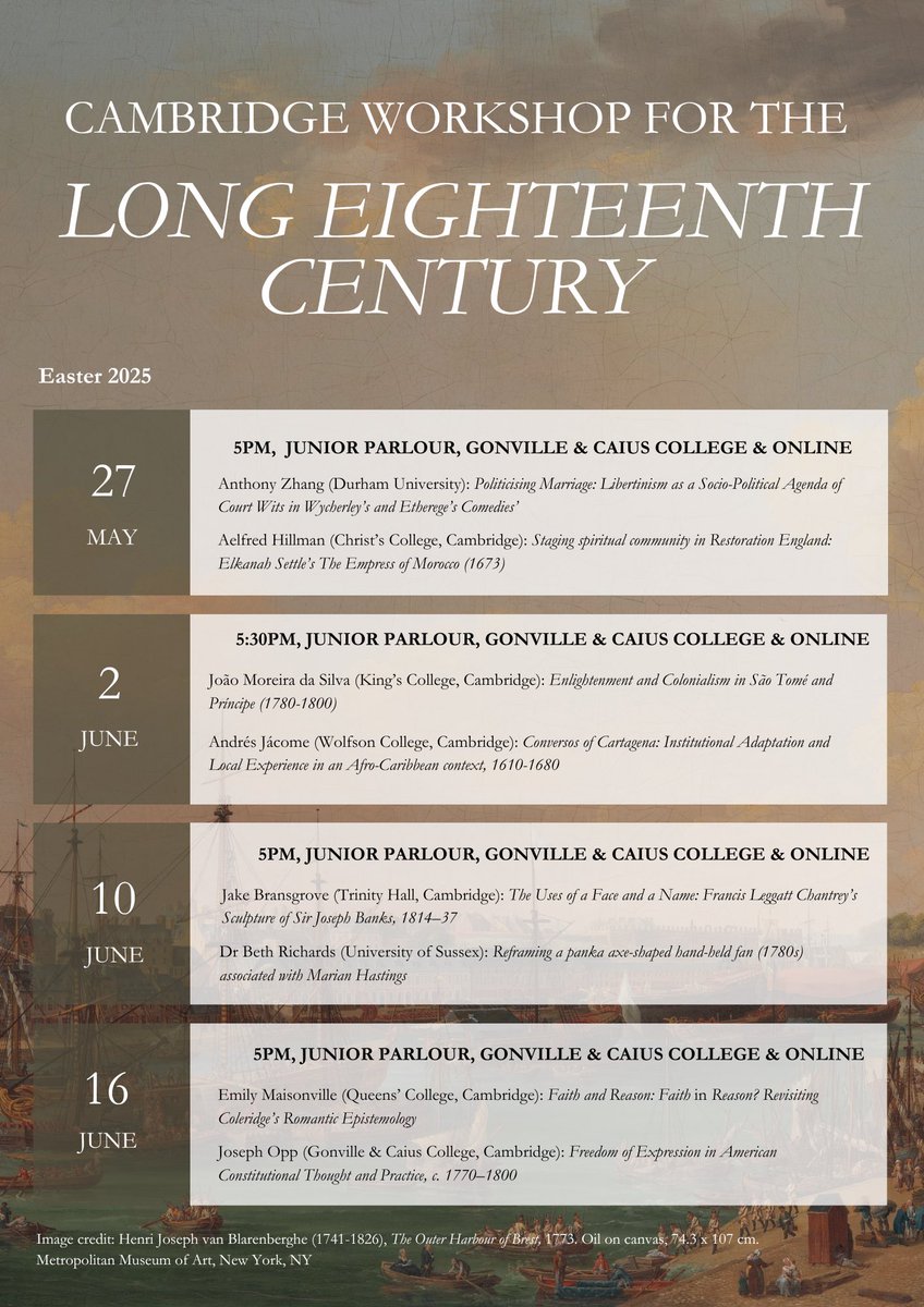 Our Easter Term Card is now live! Join us at 5pm on 27 May, in person and online, for our first two papers by Anthony Zhang and Aelfred Hillman on restoration comedies.