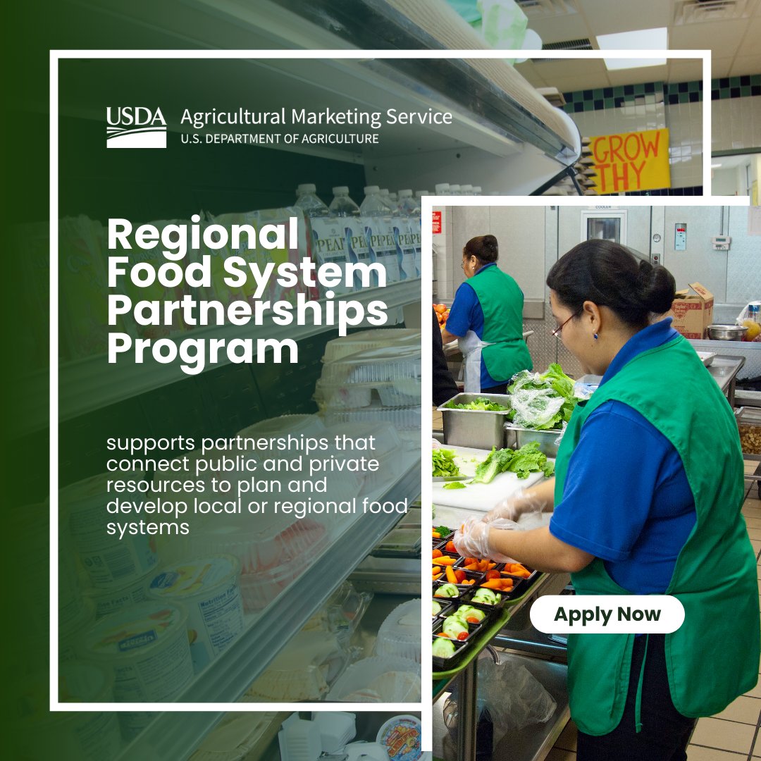 Apply today for the #USDA Regional Food System Partnerships! This grant supports public-private partnerships that build and strengthen viability and resilience of local or regional food economies. Apply by: June 27th.
ams.usda.gov/rfsp