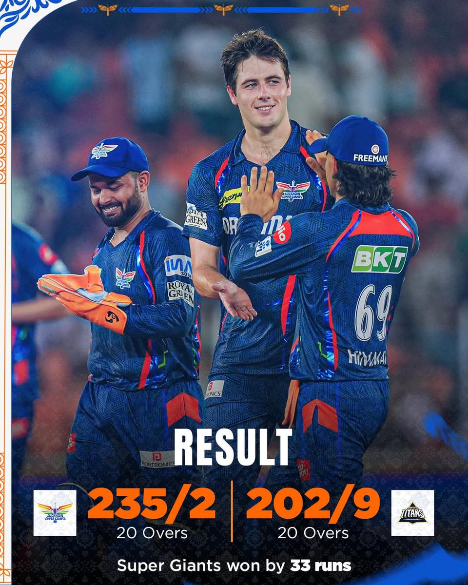akviralnews's tweet photo. A brilliant bowling performance by the Lucknow Super Giants secured them a 33-run victory over Gujarat Titans.#LSGvGT https://t.co/qrVAYVm1Zy