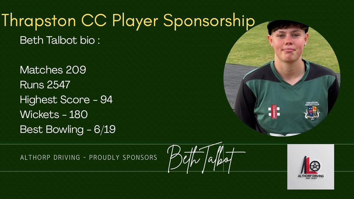 Thrapston cricket club are proud to announce the following sponsorships. 

Thankyou to Bennetts, The Barn Garden Centre, Boxwood Cafe &amp; Althorp Driving for their support!