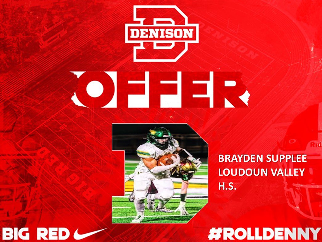 Brayden Supplee (@braydensupplee) on Twitter photo Blessed to receive an offer from Denison University! Thank you to the coaching staff for this opportunity. #AGTG #Recruitment #DenisonFootball
<a href="/coachhatem/">Jack Hatem</a> <a href="/CoachDaveBishop/">David Bishop π</a> <a href="/FBvikingstrong/">Loudoun Valley Football</a> <a href="/CoastRecruits/">Coast 2 Coast Recruits</a> <a href="/CoachVal88/">Nick Valentine</a> <a href="/carljfred/">Carl Frederick</a> Blessed to receive an offer from Denison University! Thank you to the coaching staff for this opportunity. #AGTG #Recruitment #DenisonFootball
<a href="/coachhatem/">Jack Hatem</a> <a href="/CoachDaveBishop/">David Bishop π</a> <a href="/FBvikingstrong/">Loudoun Valley Football</a> <a href="/CoastRecruits/">Coast 2 Coast Recruits</a> <a href="/CoachVal88/">Nick Valentine</a> <a href="/carljfred/">Carl Frederick</a>