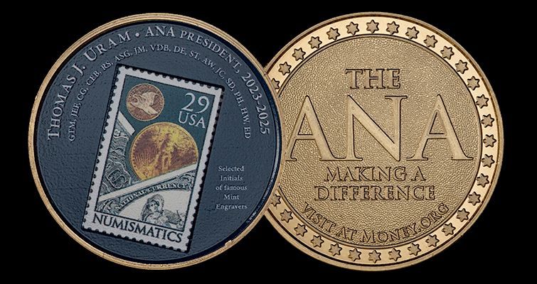 ANA president Thomas Uram has issued challenge coins calling on users to identify the multiple Mint engravers’ initials displayed on the piece.

𝗥𝗲𝗮𝗱 𝗺𝗼𝗿𝗲 𝗮𝘁 𝗖𝗼𝗶𝗻 𝗪𝗼𝗿𝗹𝗱 𝗵𝗲𝗿𝗲:
coinworld.com/news/us-coins/…

#CoinWorld #numismatics #coin #ana