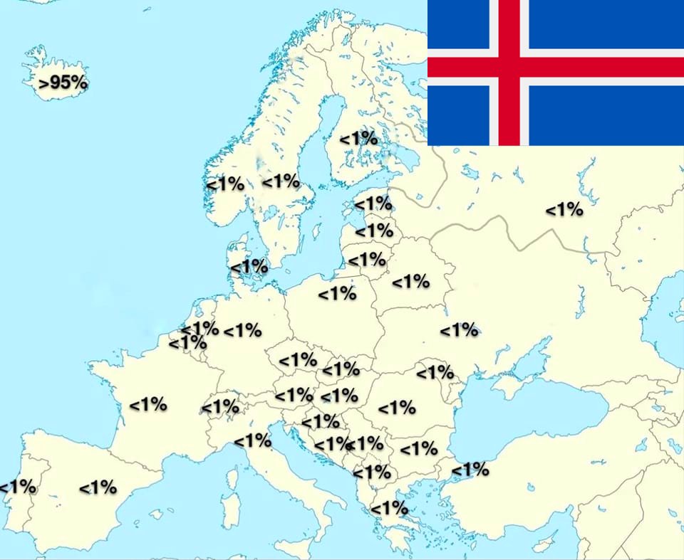 TerribleMaps's tweet image. Percentage of people that can hold a conversation in Icelandic