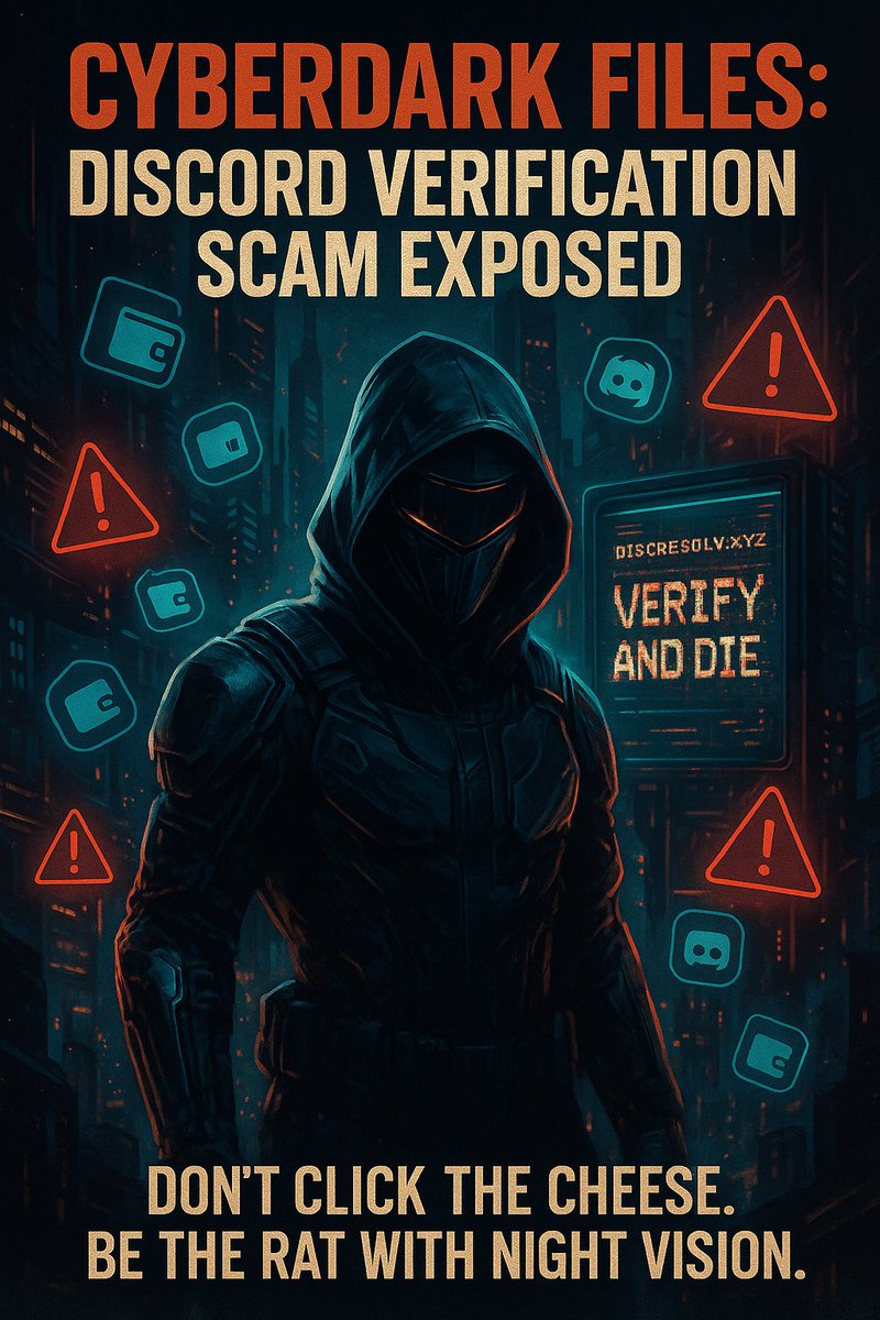 CyberDarkCrypto's tweet photo. 🚨 ALERT: The Resolv Discord Verification Scam is draining crypto wallets via fake Discord verifications.

⚠️ NEVER connect your wallet to sketchy links like https://t.co/nfyHqmvJpE
🛡 Revoke shady permissions: https://t.co/6j2KiqWOB1
🔐 Stay sharp, stay encrypted.
#Web3 #Crypto https://t.co/f6qTEbivgu