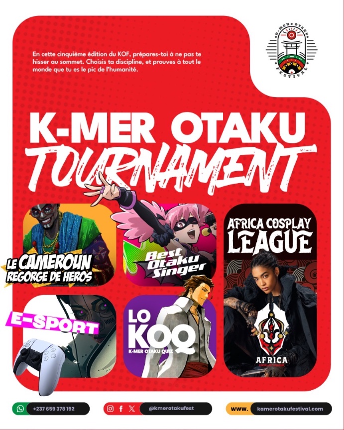 Choisis ton tournoi et fait briller ton talent ❗️✨
Pour plus d’informations : wa.me/+237659378192
        Intégrez la chaîne Whatapps du festival pour être à jour sur les avancées du festival : whatsapp.com/channel/0029Va…
   #KmerOtakuFestival #KOF2025