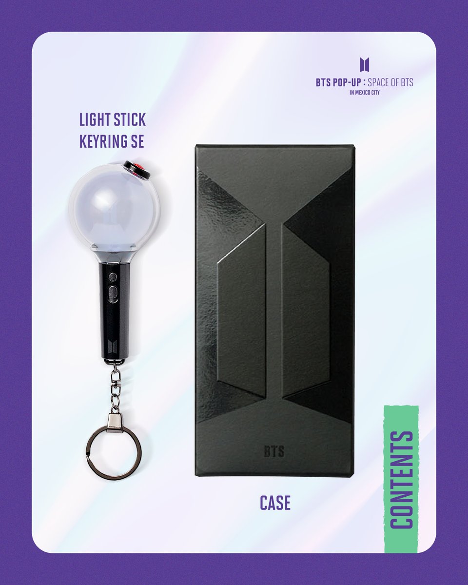🚀 ¡Prepárate! 🚀

En el BTS POP-UP: SPACE OF BTS IN MEXICO CITY  podrás encontrar los imprescindibles que no pueden faltar: el Official Light Stick Special Edition y su KEYRING oficial, para que lleves tu pasión a todas partes!

Y esto es solo el comienzo de la merch increíble