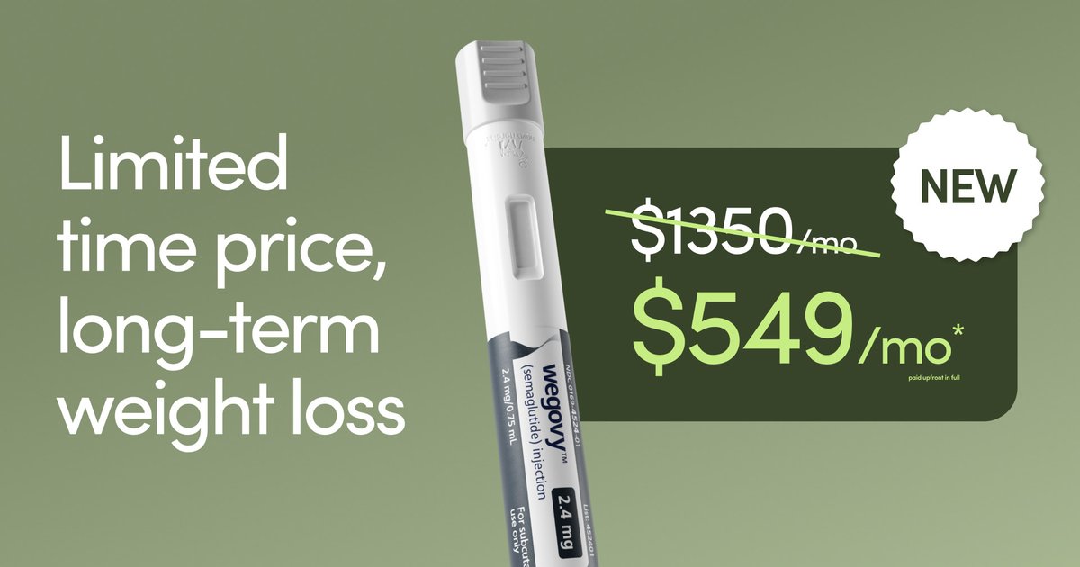 andrewdudum (@andrewdudum) on Twitter photo I'm thrilled to share that through our continued long-term collaboration with <a href="/novonordisk/">Novo Nordisk</a>, starting today, we're making Wegovy® eligible for Hims & Hers customers at $549/month for 6 months. Our focus is on delivering safe, convenient, and affordable care at scale, and that I'm thrilled to share that through our continued long-term collaboration with <a href="/novonordisk/">Novo Nordisk</a>, starting today, we're making Wegovy® eligible for Hims & Hers customers at $549/month for 6 months. Our focus is on delivering safe, convenient, and affordable care at scale, and that