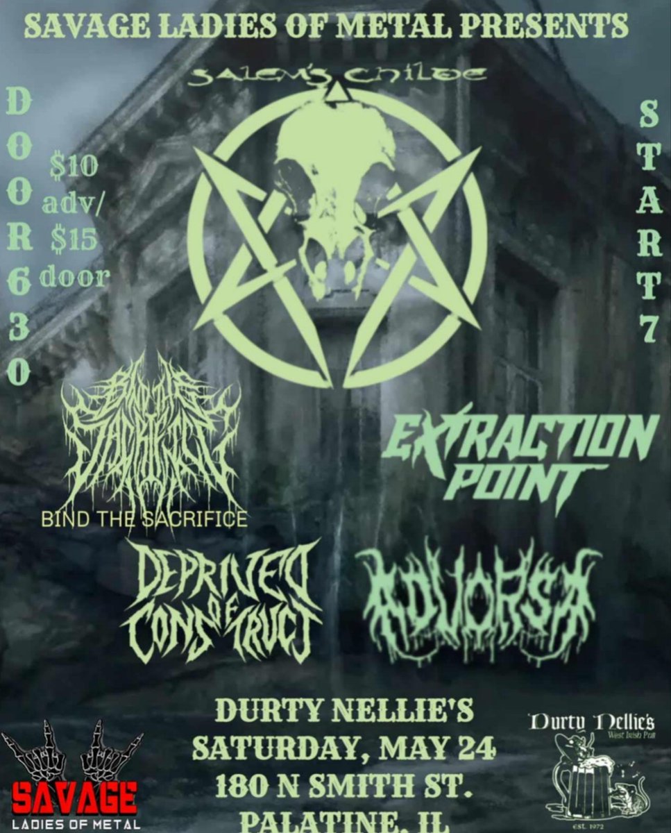 2 days away <a href="/DurtyNellies/">Durty Nellie's</a> in Palatine IL. THIS SATURDAY MAY 24th. 🚨Show up dressed in the demonically Satanic, from head to toe and save $ 5 at the Door ONLY🚨 Ticket link👇🏻👇🏻
app.promotix.com/events/details…