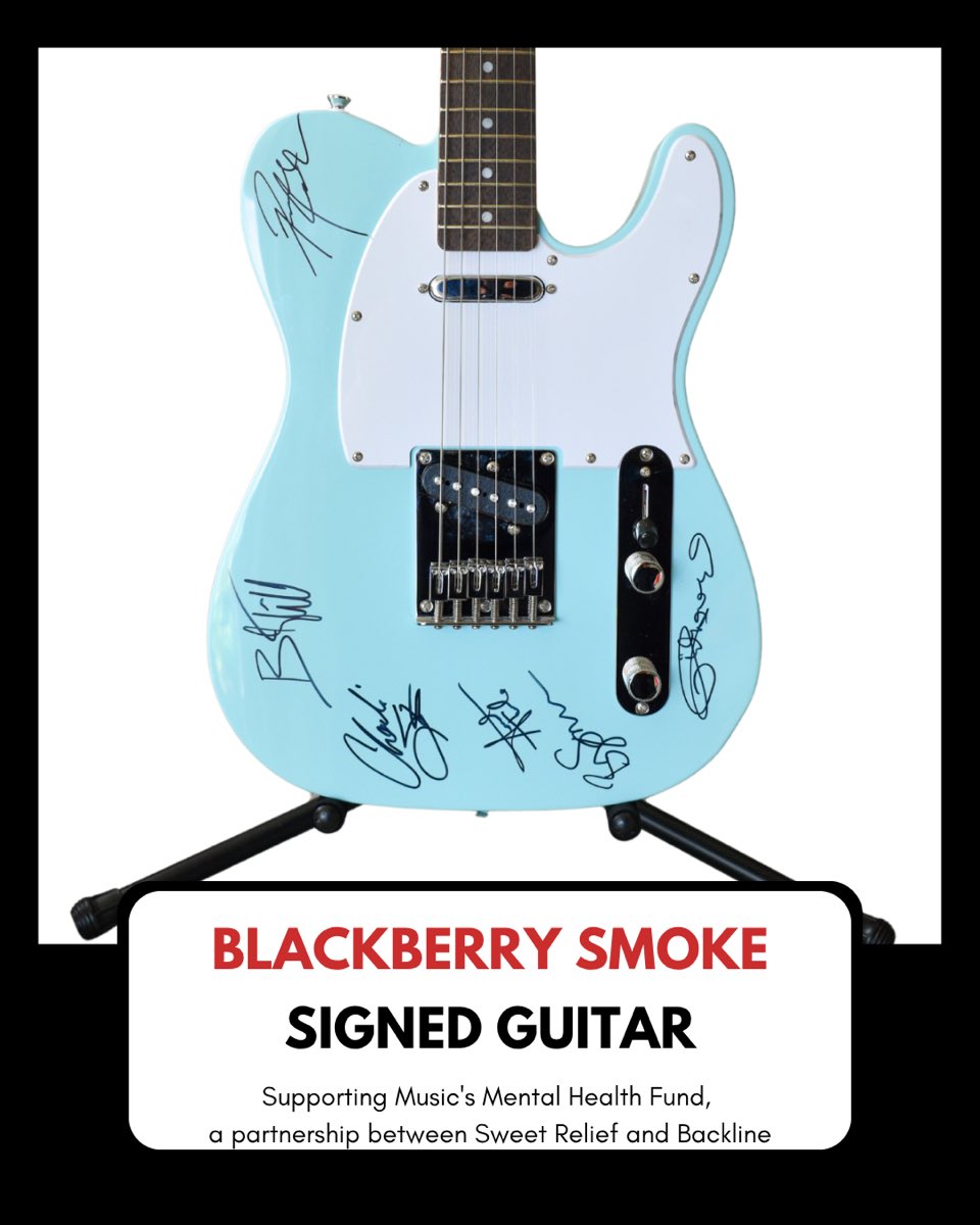 BLACKBERRY SMOKE (@blackberrysmoke) on Twitter photo Weāre proud to partner with <a href="/SweetRelief/">Sweet Relief Musicians Fund</a> to help raise money for Musicās Mental Health Fund, which provides mental health resources, including no-cost therapy, to musicians and music industry workers that need it. Bid for a chance to win a signed guitar: charitybuzz.com/support/sweetr⦠Weāre proud to partner with <a href="/SweetRelief/">Sweet Relief Musicians Fund</a> to help raise money for Musicās Mental Health Fund, which provides mental health resources, including no-cost therapy, to musicians and music industry workers that need it. Bid for a chance to win a signed guitar: charitybuzz.com/support/sweetrā¦