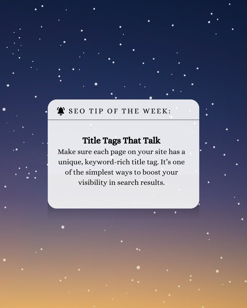 BeTorchlight's tweet photo. Use clear, keyword-rich titles for every page. It’s one of the easiest ways to improve rankings and clicks.
#SEOtips #TorchlightMarketing #TitleTags #SearchVisibility https://t.co/TP0gDy81TX
