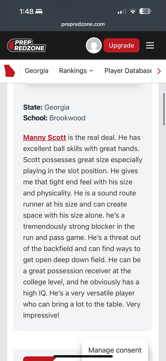 MannyScott80 (@mannyscott80) on Twitter photo “The real deal.”
“Excellent ball skills.”
“Great hands.”
“Sound route runner.”
“Great possession receiver.”
“Versatile.”
“Physical.”
“High IQ.”
“Tremendous blocker.”
Grateful to be featured on Prep Redzone’s Under the Radar list for Georgia’s Class of 2026.
<a href="/PrepRedzoneGA/">Prep Redzone Georgia</a> “The real deal.”
“Excellent ball skills.”
“Great hands.”
“Sound route runner.”
“Great possession receiver.”
“Versatile.”
“Physical.”
“High IQ.”
“Tremendous blocker.”
Grateful to be featured on Prep Redzone’s Under the Radar list for Georgia’s Class of 2026.
<a href="/PrepRedzoneGA/">Prep Redzone Georgia</a>