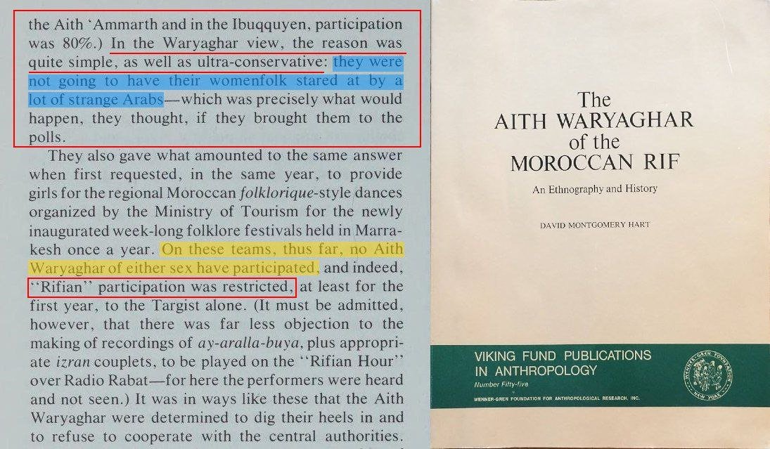 We carry the same mentality of our forefathers, you do not mess with the women of the Rif! All anthropologists that went into the Rif said the same thing:

That preserving and defending the honor of the Riffian woman is indisputable, even if that conflates with modern societal