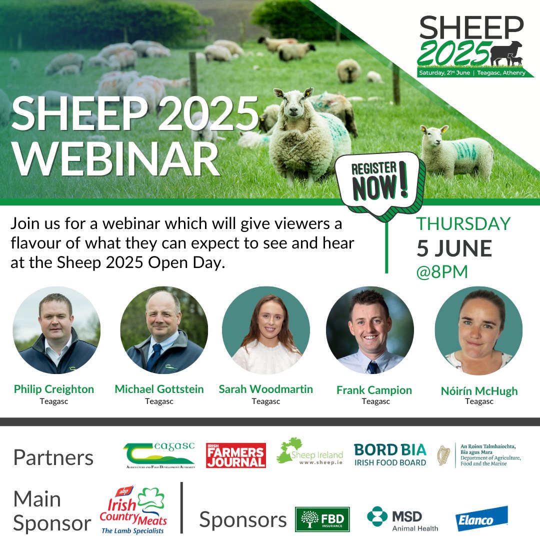 Teagasc (@teagasc) on Twitter photo Join us online on Thursday, 5 June at 8pm for a webinar which will give viewers a flavour of what they can expect to see and hear at the Sheep 2025 Open Day.
Find out more or register here bit.ly/3S2pRYJ
<a href="/TeagascSheep/">TeagascSheep</a> Join us online on Thursday, 5 June at 8pm for a webinar which will give viewers a flavour of what they can expect to see and hear at the Sheep 2025 Open Day.
Find out more or register here bit.ly/3S2pRYJ
<a href="/TeagascSheep/">TeagascSheep</a>