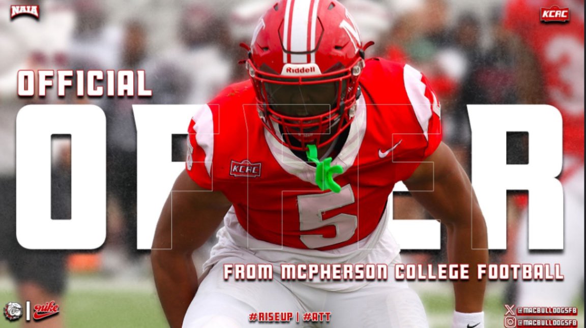 I am blessed to receive my very first football offer from Mcpherson College @devinwyatt <a href="/MACBulldogsFB/">McPherson Football</a>