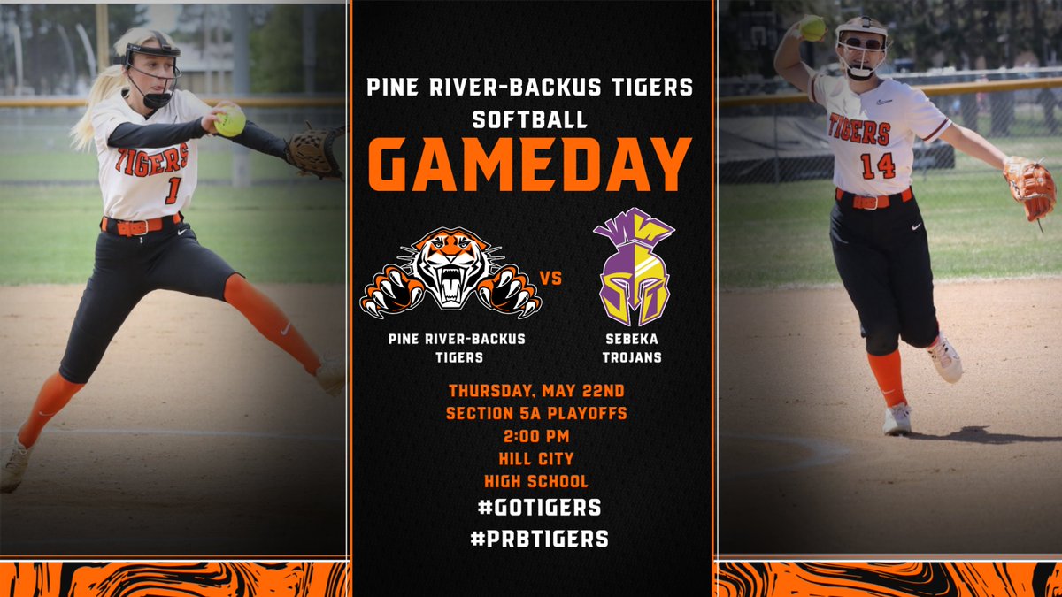 Good luck to the PRB Tigers Softball team as they travel to Hill City to face the Sebeka Trojans in the Section 5A Playoffs at 2 PM.

The winner will advance to play either Hill City/Northland or Northome-Kelliher at 4 PM. #GoTigers #PRBTigers

Radio: yourliveevent.com