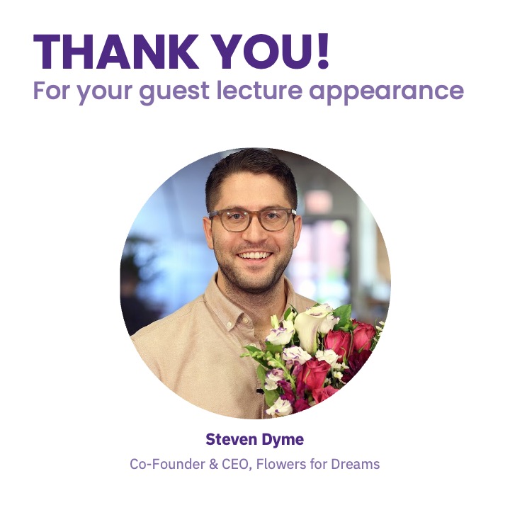 NU_MSES's tweet image. Steven Dyme recently gave a guest lecture in ISEN 461, sharing his experience founding Flowers for Dreams, the first florist to be B Corp Certified. He talked about building a sustainable brand and how adapting to obstacles can introduce new opportunities to thrive.