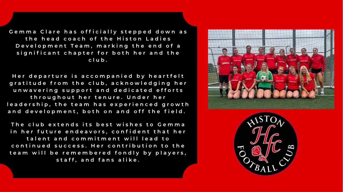 Gemma's departure marks the end of an era defined by her dedication and passion. Her insightful guidance and innovative strategies will be missed by players, coaches, and supporters alike.

Thank you Gemma for everything and all the best on your next journey 
🔴⚫️
#stutes