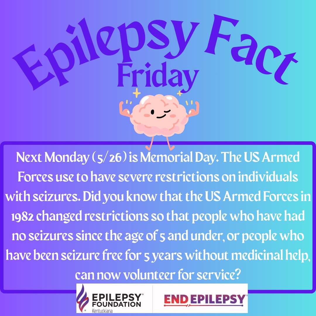 efkentuckiana's tweet image. As we approach this holiday weekend, here is an epilepsy fact that you may not know. Visit epilepsy.com/lifestyle/empl… for more information.

Thank you to all who have given the ultimate sacrifice.

#epilepsyfactfriday #efkentuckiana #epilepsyawareness #memorialday