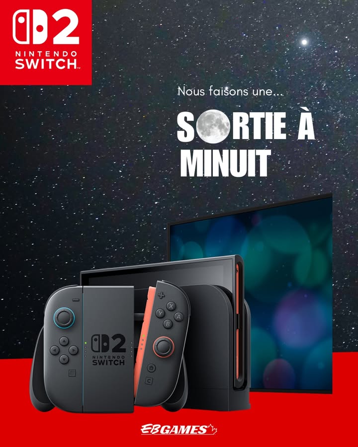 La nouvelle que vous attendiez 🎉Nous faisons officiellement un lancement à minuit pour la Nintendo Switch 2 !

Cliquez sur ce lien pour savoir quels magasins seront ouverts à minuit : bit.ly/3H519Vf