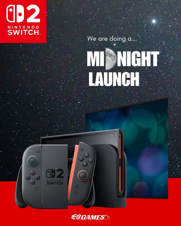 The news you’ve been waiting for 🎉 We’re officially doing a midnight launch for the Nintendo Switch 2!

Hit this link to find out which stores will be open at midnight : bit.ly/3H519Vf