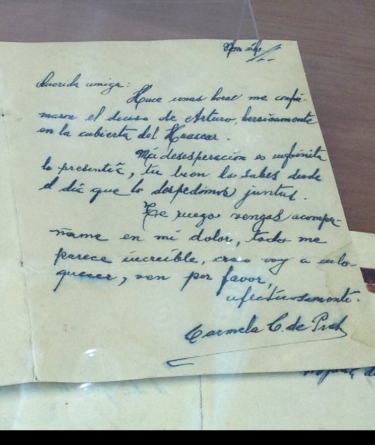 LschMarcos's tweet photo. @Carito_MR La carta que que le escribió Carmela a su amiga poco después de enterarse de la muerte de su Marido abordo de la esmeralda… 💔 https://t.co/KZpkRKzUhn