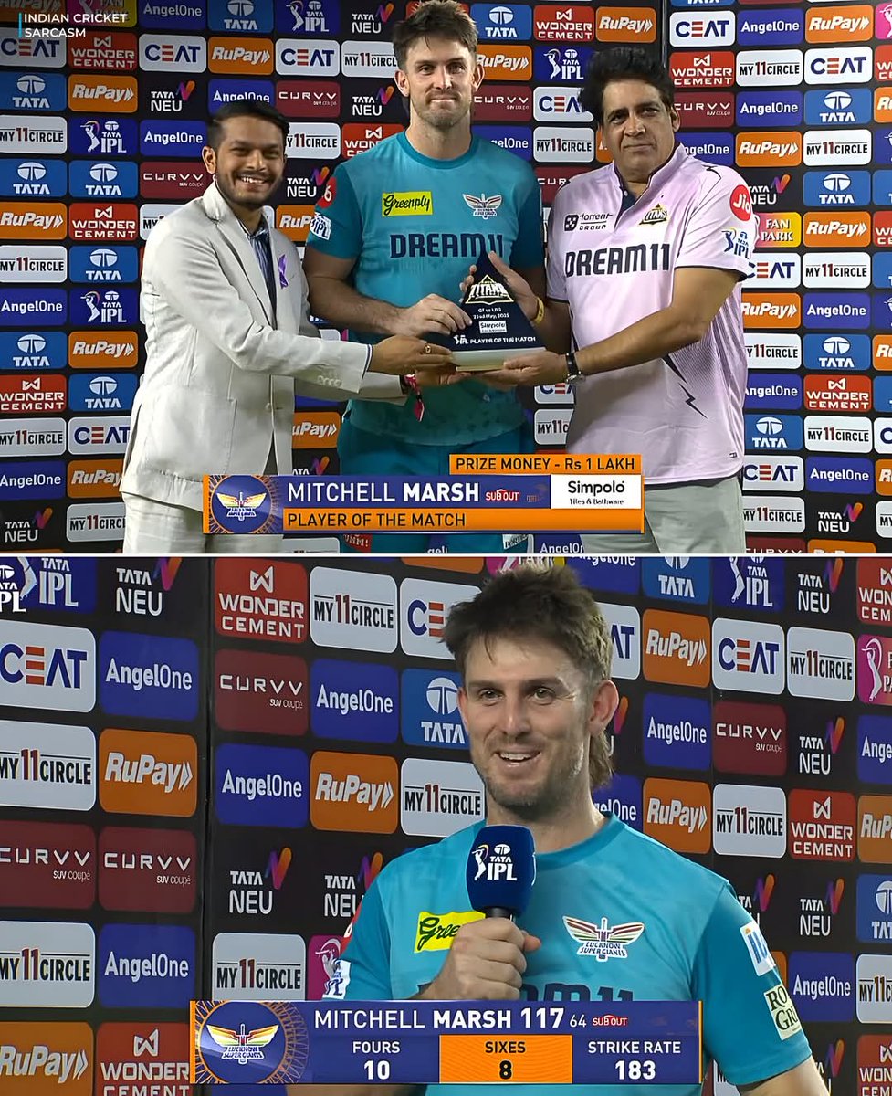 akviralnews's tweet photo. Mitchell Marsh won player of the match award for his terrific hundred 🏅🔥 https://t.co/fpXbnuYZUu