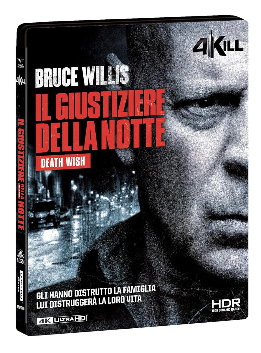 UltraHDBluray's tweet photo. The 2018 'Death Wish' remake with Bruce did not get a 4K Ultra HD Blu-ray everywhere. It did in Germany* at the time. Now Italy gets it: 'Il Giustiziere Della Notte' #4Kill
(languages not specified apart from an Italian dub 🔉🇮🇹)
https://t.co/8pR4HIbB04 https://t.co/XElipD6FS0