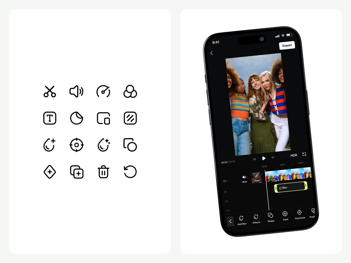 Some recent icons that I designed for an iOS app called "Video Blur"🤌🏽🤘🏽🫰🏽