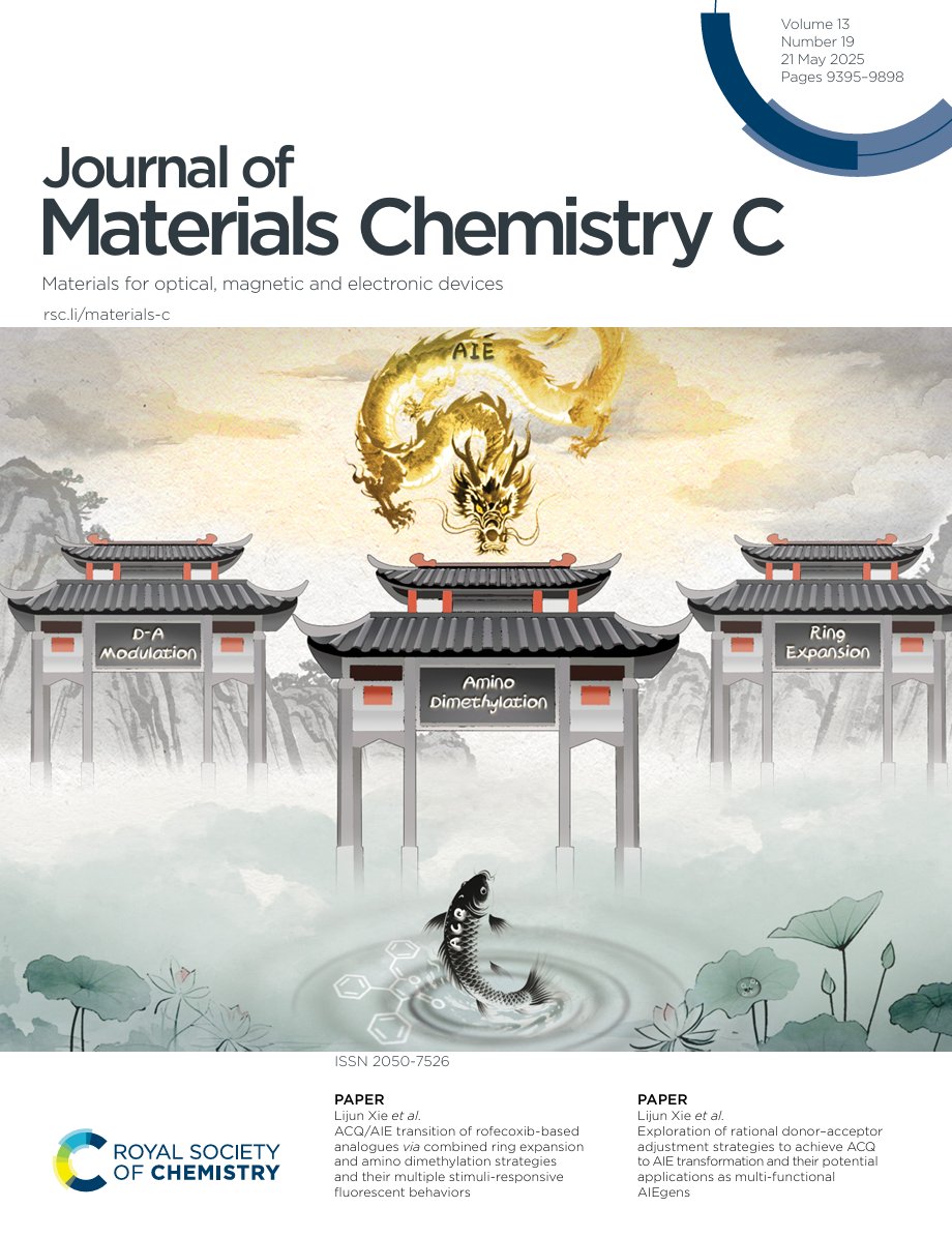J. Mater. Chem. family (@jmaterchem) on Twitter photo Check out the front/back cover of <a href="/JMaterChem/">J. Mater. Chem. family</a> C Issue 19!
'Exploration of rational donor–acceptor adjustment strategies to achieve ACQ to AIE transformation and their potential applications as multi-functional AIEgens' by Lijun Xie et al.
Article: doi.org/10.1039/D5TC00… Check out the front/back cover of <a href="/JMaterChem/">J. Mater. Chem. family</a> C Issue 19!
'Exploration of rational donor–acceptor adjustment strategies to achieve ACQ to AIE transformation and their potential applications as multi-functional AIEgens' by Lijun Xie et al.
Article: doi.org/10.1039/D5TC00…