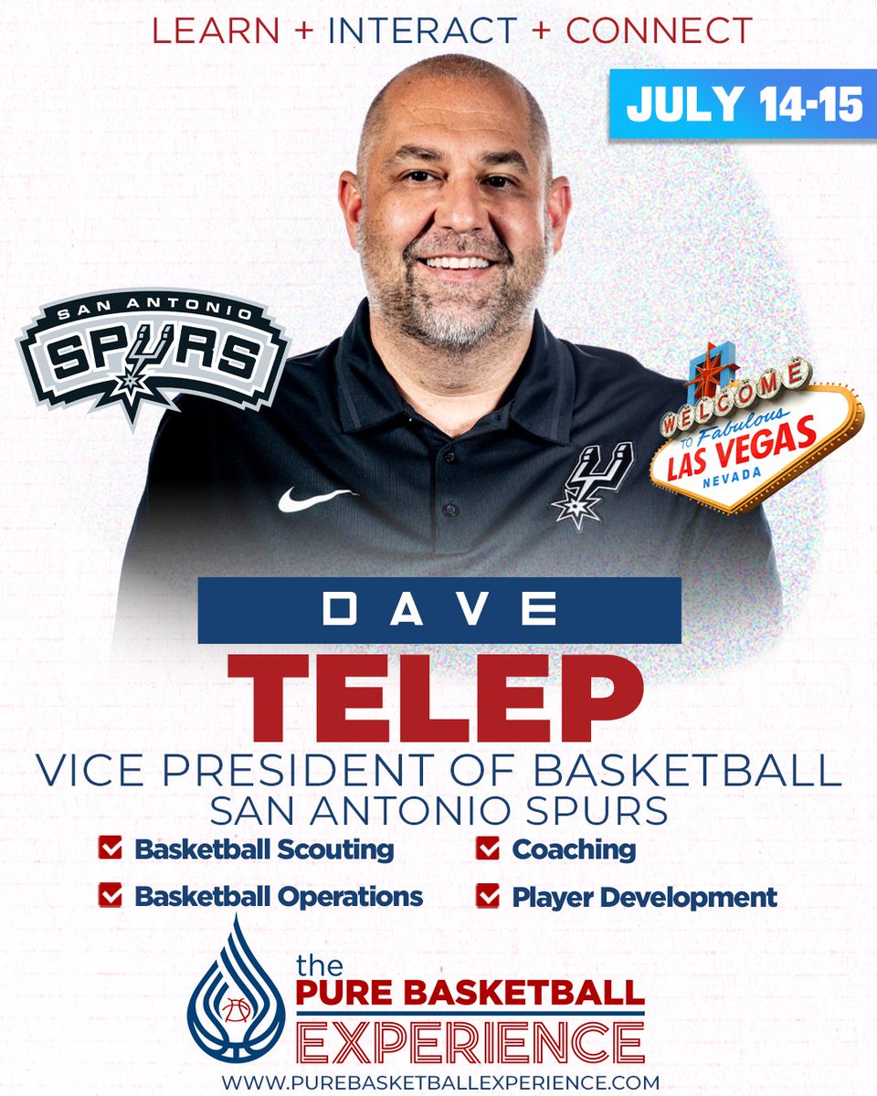 The Pure Basketball Experience (@puresweatevents) on Twitter photo Welcome Dave Telep, <a href="/spurs/">San Antonio Spurs</a> VP of Basketball, to the Pure Basketball Experience this July in Las Vegas!
One of the best talent evaluators in the world, Dave brings decades of experience identifying elite-level players.
🎟️ Early Bird Price ends June 15: purebasketballexperience.com Welcome Dave Telep, <a href="/spurs/">San Antonio Spurs</a> VP of Basketball, to the Pure Basketball Experience this July in Las Vegas!
One of the best talent evaluators in the world, Dave brings decades of experience identifying elite-level players.
🎟️ Early Bird Price ends June 15: purebasketballexperience.com