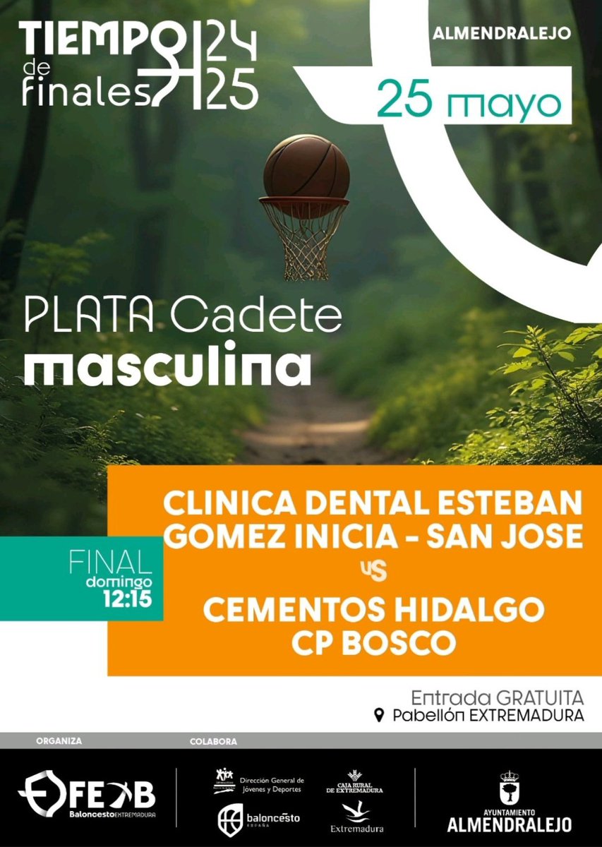 C.D. INICIA Vva (@cdinicia_) on Twitter photo 🏀 Este domingo nuestro cadete tiene la final Plata en Almendralejo en la que se enfrentará al <a href="/CPBoscoMerida/">CP BOSCO MÉRIDA</a> 🏀
Mucha suerte!!🧡💜
#CanteraNaranaja
#CDINICIA
#CuidamosLaCantera
<a href="/CBFSANJOSE/">CBF SAN JOSE</a> <a href="/aytovvaserena/">Ayuntamiento de Villanueva de la Serena (Badajoz)</a> <a href="/FExB/">Federación Extremeña de Baloncesto</a> 🏀 Este domingo nuestro cadete tiene la final Plata en Almendralejo en la que se enfrentará al <a href="/CPBoscoMerida/">CP BOSCO MÉRIDA</a> 🏀
Mucha suerte!!🧡💜
#CanteraNaranaja
#CDINICIA
#CuidamosLaCantera
<a href="/CBFSANJOSE/">CBF SAN JOSE</a> <a href="/aytovvaserena/">Ayuntamiento de Villanueva de la Serena (Badajoz)</a> <a href="/FExB/">Federación Extremeña de Baloncesto</a>