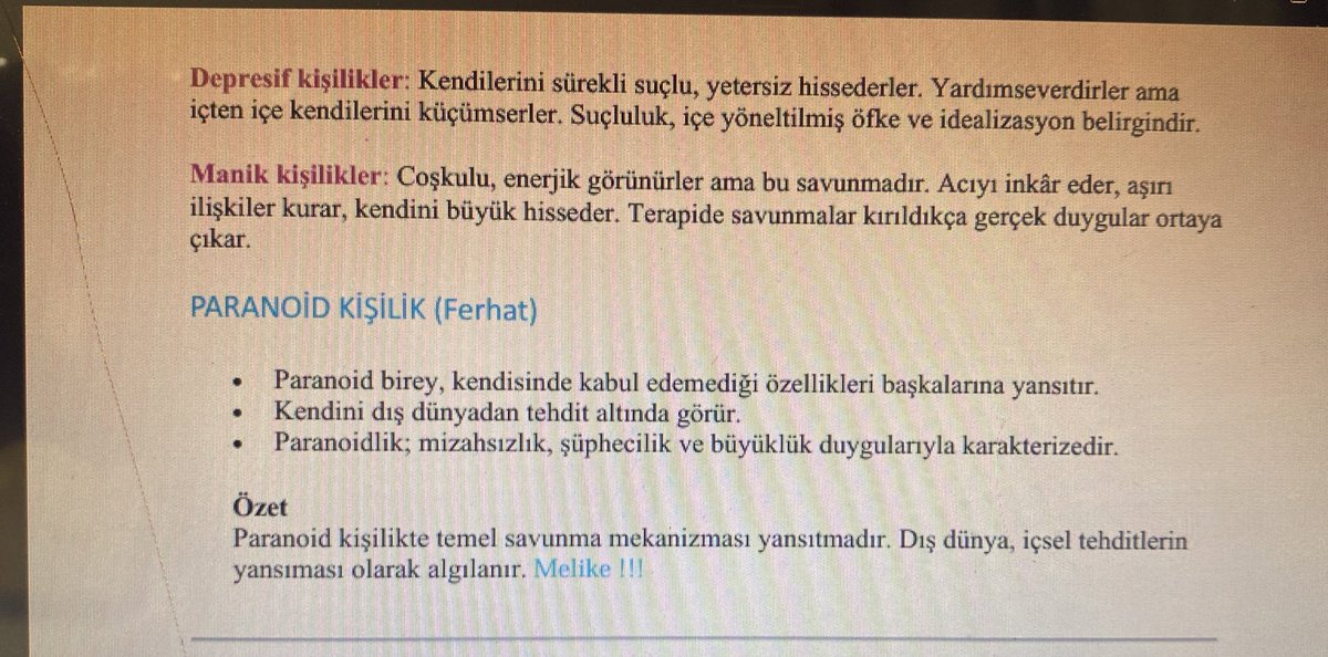 arkadaşım sınav notu çıkarmış her bir kişilik bozukluğunun yanına da tanıdıklarının ismini yazarak eşleştirmiş harika valla ben aynısını yapmaya kalksam hepsine tek bir kişinin adını yazardım