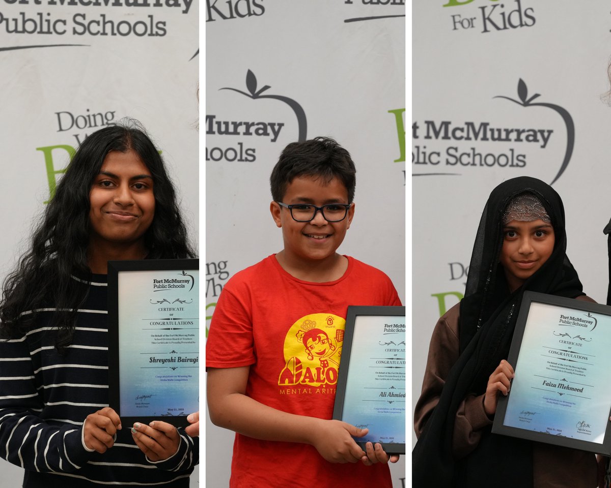Fort McMurray Public School Division (@fmpsd) on Twitter photo Congratulations to the incredible champions of the Aloha Math Competition in Spain!
A big round of applause to Ali Ahmied, the Grand Champion, as well as to our 1st Runners-Up, Faiza Mehmood and Shreyoshi Bairagi.
<a href="/annaleeskinner/">Annalee Nutter</a>
#FMPSD #YMM #RMWB Congratulations to the incredible champions of the Aloha Math Competition in Spain!
A big round of applause to Ali Ahmied, the Grand Champion, as well as to our 1st Runners-Up, Faiza Mehmood and Shreyoshi Bairagi.
<a href="/annaleeskinner/">Annalee Nutter</a>
#FMPSD #YMM #RMWB